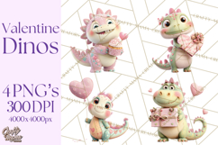 Valentine Dinosaur Clipart PNG Cute Dino Valentine Printable Product Image 1