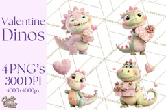 Valentine Dinosaur Clipart PNG Cute Dino Valentine Printable Product Image 1