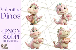 Valentine Dinosaur Clipart PNG Cute Dino Valentine Printable Product Image 1