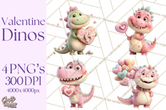 Valentine Dinosaur Clipart PNG Cute Dino Valentine Printable Product Image 1