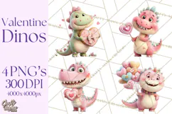 Valentine Dinosaur Clipart PNG Cute Dino Valentine Printable Product Image 1