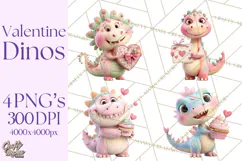 Valentine Dinosaur Clipart PNG Cute Dino Valentine Printable Product Image 1