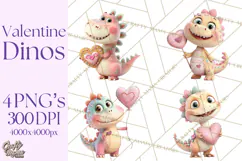 Valentine Dinosaur Clipart PNG Cute Dino Valentine Printable Product Image 1