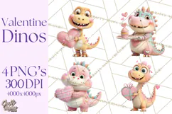 Valentine Dinosaur Clipart PNG Cute Dino Valentine Printable Product Image 1