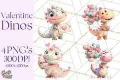 Valentine Dinosaur Clipart PNG Cute Dino Valentine Printable Product Image 1