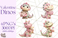 Valentine Dinosaur Clipart PNG Cute Dino Valentine Printable Product Image 1