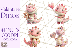 Valentine Dinosaur Clipart PNG Cute Dino Valentine Printable Product Image 1