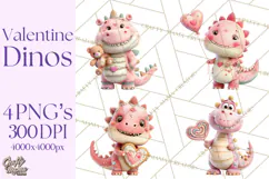 Valentine Dinosaur Clipart PNG Cute Dino Valentine Printable Product Image 1