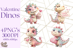 Valentine Dinosaur Clipart PNG Cute Dino Valentine Printable Product Image 1