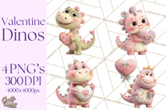 Valentine Dinosaur Clipart PNG Cute Dino Valentine Printable Product Image 1