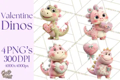 Valentine Dinosaur Clipart PNG Cute Dino Valentine Printable Product Image 1