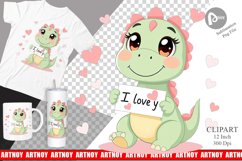 Valentine Dinosaur Cartoon Clipart Product Image 1