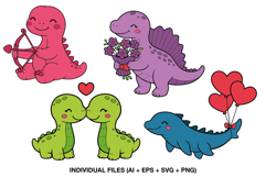Romantic dinosaur illustrations for kids celebrations