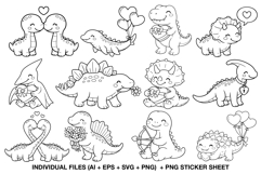 Cute Valentine dinosaur digital stamp set for kids crafts