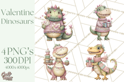 Valentine Dinosaur Clipart PNG, Cute Valentine Dinosaurs Product Image 1