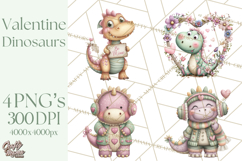 Valentine Dinosaur Clipart PNG, Cute Valentine Dinosaurs Product Image 1