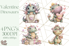 Valentine Dinosaur Clipart PNG, Cute Valentine Dinosaurs Product Image 1