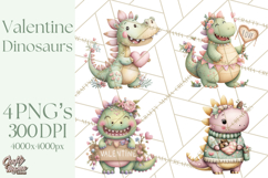 Valentine Dinosaur Clipart PNG, Cute Valentine Dinosaurs Product Image 1