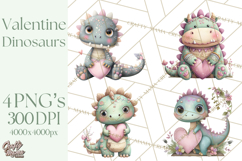 Valentine Dinosaur Clipart PNG, Cute Valentine Dinosaurs Product Image 1