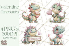 Valentine Dinosaur Clipart PNG, Cute Valentine Dinosaurs Product Image 1