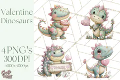 Valentine Dinosaur Clipart PNG, Cute Valentine Dinosaurs Product Image 1