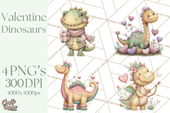 Valentine Dinosaur Clipart PNG, Cute Valentine Dinosaurs Product Image 1