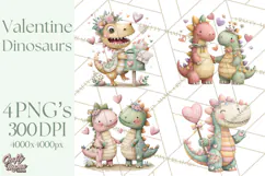 Valentine Dinosaur Clipart PNG, Cute Valentine Dinosaurs Product Image 1