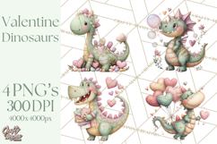 Valentine Dinosaur Clipart PNG, Cute Valentine Dinosaurs Product Image 1