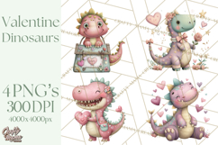 Valentine Dinosaur Clipart PNG, Cute Valentine Dinosaurs Product Image 1