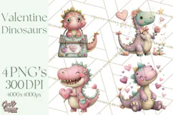 Valentine Dinosaur Clipart PNG, Cute Valentine Dinosaurs Product Image 1
