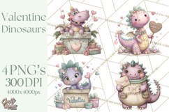 Valentine Dinosaur Clipart PNG, Cute Valentine Dinosaurs Product Image 1