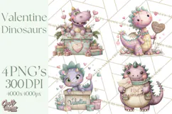 Valentine Dinosaur Clipart PNG, Cute Valentine Dinosaurs Product Image 1