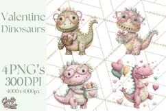 Valentine Dinosaur Clipart PNG, Cute Valentine Dinosaurs Product Image 1