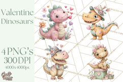 Valentine Dinosaur Clipart PNG, Cute Valentine Dinosaurs Product Image 1
