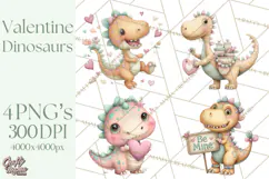 Valentine Dinosaur Clipart PNG, Cute Valentine Dinosaurs Product Image 1