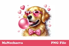 Golden Retriever Valentine's Sublimation PNG | Cute Dog Product Image 1