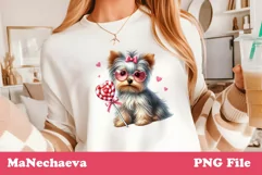 Adorable Yorkie Dog Valentine Sublimation PNG Design Clipart Product Image 3