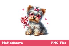 Adorable Yorkie Dog Valentine Sublimation PNG Design Clipart Product Image 1
