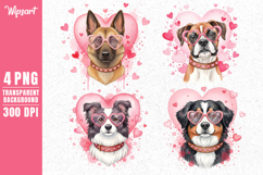 Valentine Dog Faces with Pink Heart Glasses