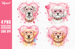 Valentine Dog Portraits with Pink Heart Glasses PNG