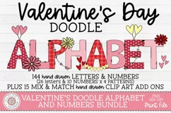Hand drawn Valentine Doodle Alphabet Numbers Preview