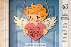 3D Valentine's Day Door Hanger Laser Cut. Cupid SVG Product Image 1