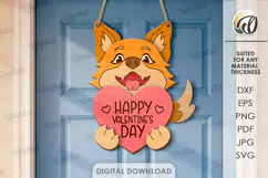 3D Valentine's Day Door Hanger Laser Cut. Dog SVG Product Image 1