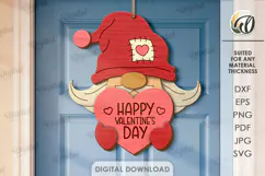 3D Valentine's Day Door Hanger Laser Cut. Gnome SVG Product Image 1