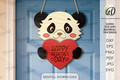 3D Valentine's Day Door Hanger Laser Cut. Panda SVG Product Image 1