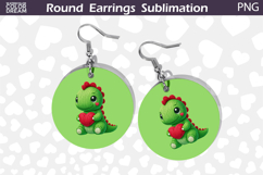 Cute Dino Heart Round Earrings | Dinosaur Valentine Earrings Product Image 1