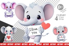 Valentine Elephant Cartoon Clipart Product Image 1