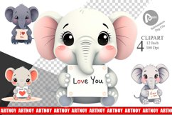 Valentine Elephant Cartoon Clipart Product Image 1
