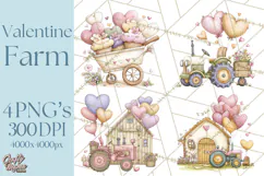 Valentine Farm Clipart PNG, Barnyard Valentine Props, Kids Product Image 1