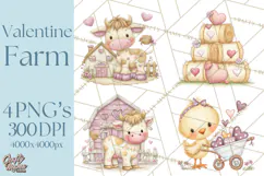 Valentine Farm Clipart PNG, Barnyard Valentine Props, Kids Product Image 1